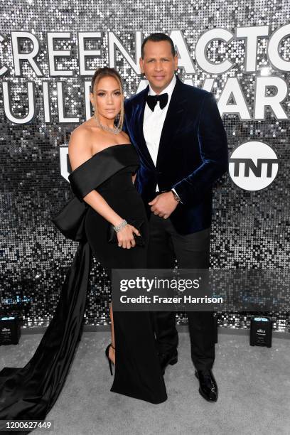 Jennifer Lopez and Alex Rodriguez attend the 26th Annual Screen Actors Guild Awards at The Shrine Auditorium on January 19, 2020 in Los Angeles,...