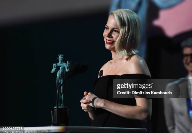Michelle Williams accepts the Outstanding Performance by a Female Actor in a Television Movie or Miniseries award for 'Fosse/Verdon' onstage during...