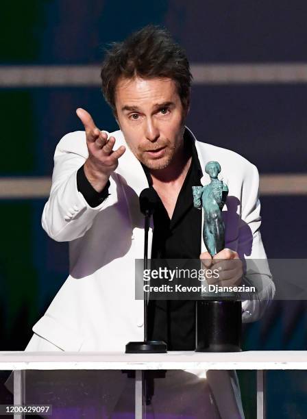 Sam Rockwell accepts the Male Actor in a TV Movie or Limited Series award for "Fosse/Verdon" onstage during the 26th Annual Screen Actors Guild...