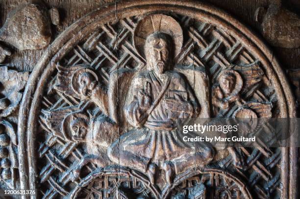 carving of jesus christ, sevanavank monastery, lake sevan, armenia - sevanavank monastery stock pictures, royalty-free photos & images