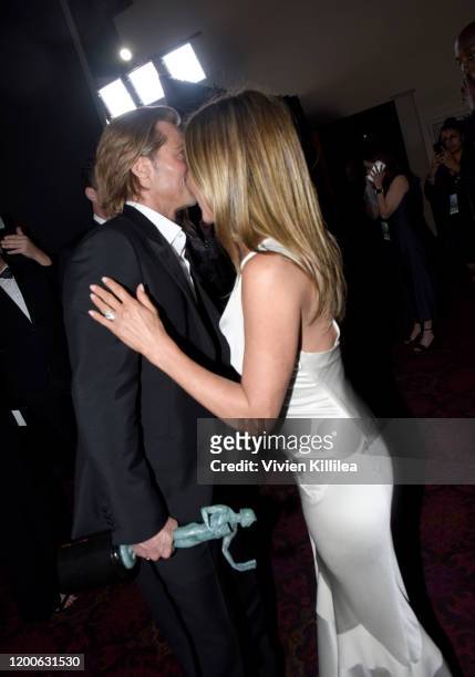 Brad Pitt and Jennifer Aniston attend the 26th Annual Screen Actors Guild Awards at The Shrine Auditorium on January 19, 2020 in Los Angeles,...