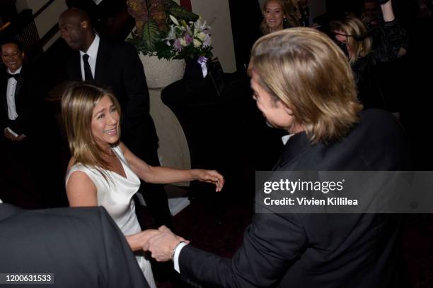 Brad Pitt and Jennifer Aniston attend the 26th Annual Screen Actors Guild Awards at The Shrine Auditorium on January 19, 2020 in Los Angeles,...