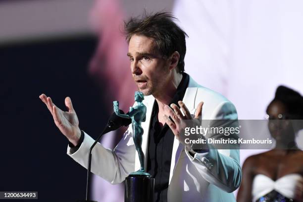 Sam Rockwell accepts the Outstanding Performance by a Male Actor in a Television Movie or Limited Series award for 'Fosse/Verdon' onstage during the...