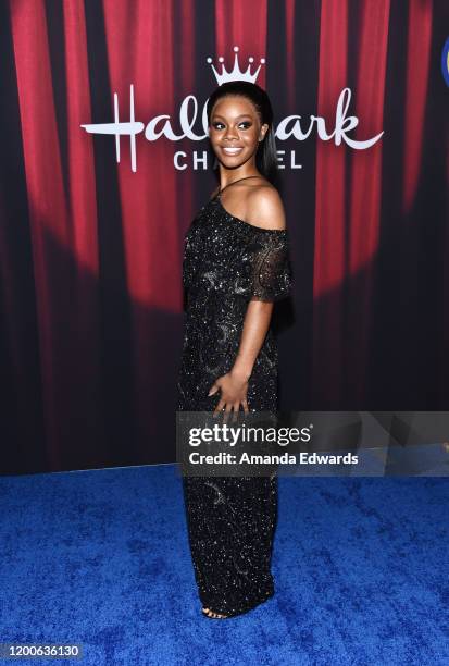 Gabby Douglas arrives at the 2020 American Rescue Dog Show at Barker Hangar on January 19, 2020 in Santa Monica, California.