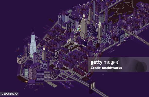 illustrazioni stock, clip art, cartoni animati e icone di tendenza di notte isometrica di new york - loft