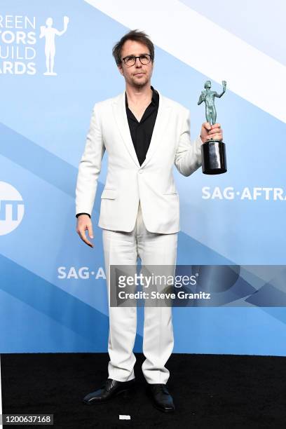 Sam Rockwell, winner of Outstanding Performance by a Male Actor in a Television Movie or Miniseries for 'Fosse/Verdon', poses in the press room...
