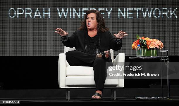 Show host Rosie O'Donnell speaks during the 'The Rosie Show' panel during the OWN portion of the 2011 Summer TCA Tour held at the Beverly Hilton...