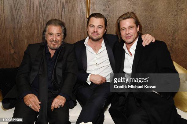 Al Pacino, Leonardo DiCaprio and Brad Pitt attend 2020 Netflix SAG After Party at Sunset Tower on January 19, 2020 in Los Angeles, California.