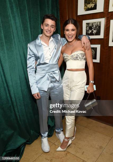 Noah Schnapp and Millie Bobby Brown attend 2020 Netflix SAG After Party at Sunset Tower on January 19, 2020 in Los Angeles, California.