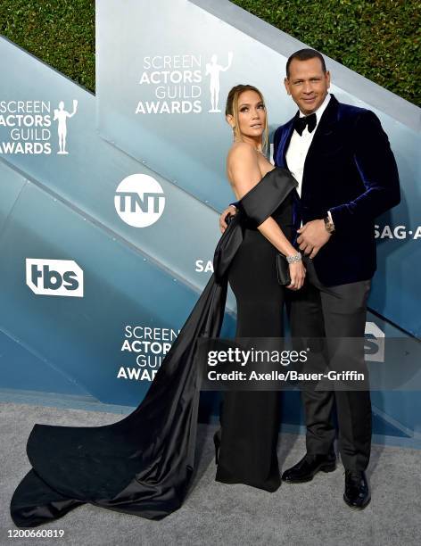 Jennifer Lopez and Alex Rodriguez attend the 26th Annual Screen Actors Guild Awards at The Shrine Auditorium on January 19, 2020 in Los Angeles,...