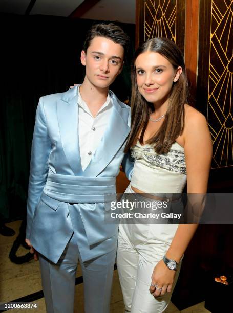 Noah Schnapp and Millie Bobby Brown attend 2020 Netflix SAG After Party at Sunset Tower on January 19, 2020 in Los Angeles, California.