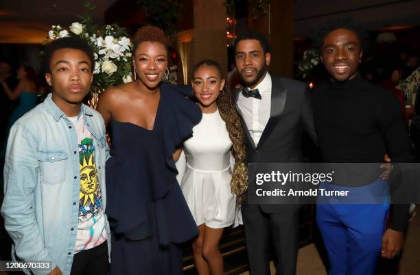 Asante Blackk, Samira Wiley, guest, Jharrel Jerome and Caleb McLaughlin attend 2020 Netflix SAG After Party at Sunset Tower on January 19, 2020 in...