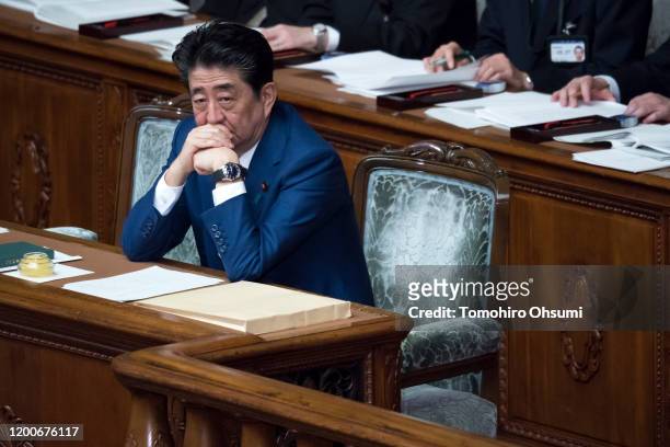Japan's Prime Minister Shinzo Abe attends a plenary session at the lower house of the parliament on January 20, 2020 in Tokyo, Japan. The Japanese...