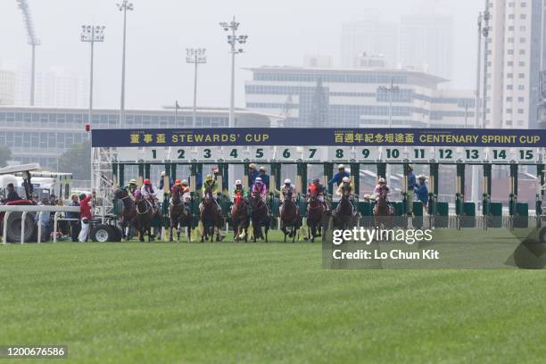 January 19 : Jockeys compete the Race 1 Helene Paragon Handicap at Sha Tin Racecourse on January 19 , 2020 in Hong Kong.