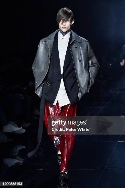 Model walks the runway during the Dunhill Menswear Fall/Winter 2020-2021 show as part of Paris Fashion Week on January 19, 2020 in Paris, France.