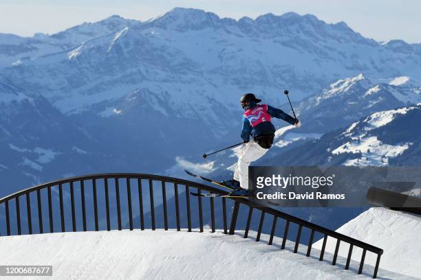 Kiernan Fagan of the United States competes in Men's Freeski Slopestyle Qualification Run 2 in freestyle skiing during day 11 of the Lausanne 2020...