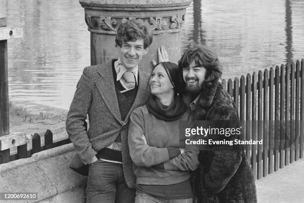 British actor Ian McKellen, British actress Francesca Annis and British theatre director Trevor Nunn pose together at a photocall for the Royal...