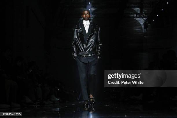 Model walks the runway during the Dunhill Menswear Fall/Winter 2020-2021 show as part of Paris Fashion Week on January 19, 2020 in Paris, France.