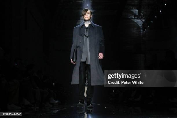 Model walks the runway during the Dunhill Menswear Fall/Winter 2020-2021 show as part of Paris Fashion Week on January 19, 2020 in Paris, France.