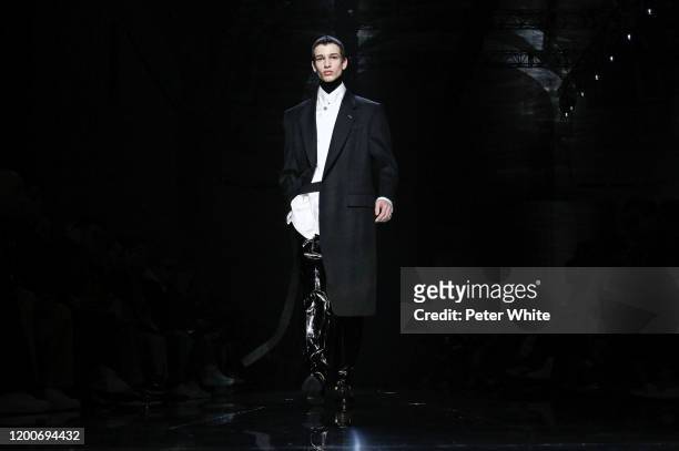 Model walks the runway during the Dunhill Menswear Fall/Winter 2020-2021 show as part of Paris Fashion Week on January 19, 2020 in Paris, France.
