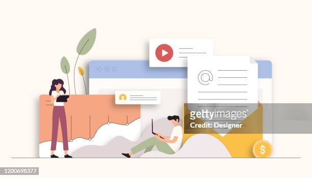 ilustrações de stock, clip art, desenhos animados e ícones de e-mail marketing related vector illustration. flat modern design - e mail