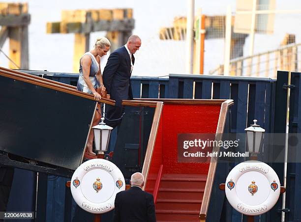 Attend a pre wedding party hosted by Zara Phillips and Mike Tindall on the Britannia on July 29, 2011 in Edinburgh, Scotland. The Queen's...
