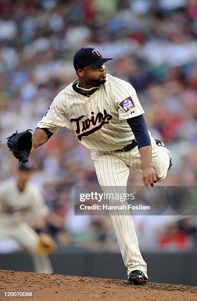 Francisco Liriano of the Minnesota Twins delivers a pitch against the Cleveland Indians on July 19, 2011 at Target Field in Minneapolis, Minnesota.