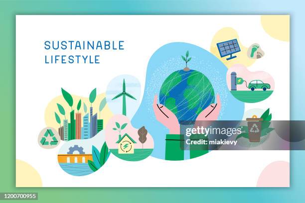 illustrazioni stock, clip art, cartoni animati e icone di tendenza di stile di vita sostenibile - emissioni di co2