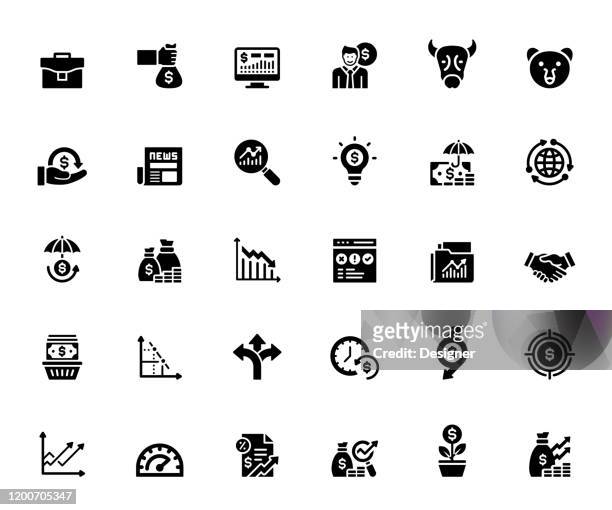 simple set of investment related vector icons. symbol collection - mutual fund stock illustrations