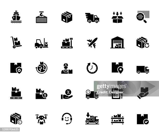 ilustrações de stock, clip art, desenhos animados e ícones de simple set of delivery and logistics related vector icons. symbol collection - forklift