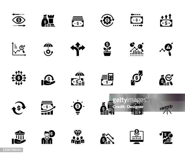 illustrazioni stock, clip art, cartoni animati e icone di tendenza di semplice set di icone vettoriali correlate alla finanza. collezione symbol - economia
