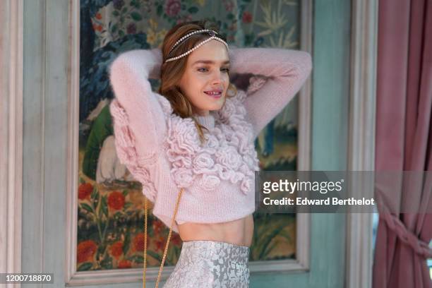 Natalia Vodianova attends the Ulyana Sergeenko Haute Couture Spring/Summer 2020 show as part of Paris Fashion Week on January 20, 2020 in Paris,...
