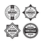 Business badges vector set in retro vintage design style. Abstract labels. Premium quality. Unique limited edition. Original brand. Vintage design. Concept labels in black & white colors.