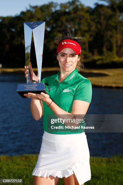 Gaby Lopez of Mexico poses with the trophy after winning the Diamond Resorts Tournament of Champions at Tranquilo Golf Course at Four Seasons Golf...