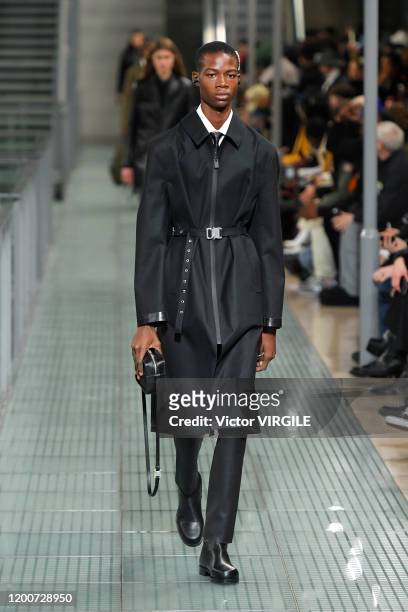 Model walks the runway during the 1017 Alyx 9SM Menswear Fall/Winter 2020-2021 fashion show as part of Paris Fashion Week on January 19, 2020 in...