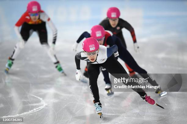 Whi Min Seo of South Korea leads the Women's 500m Final in short track speed skating during day 11 of the Lausanne 2020 Winter Youth Olympics at...