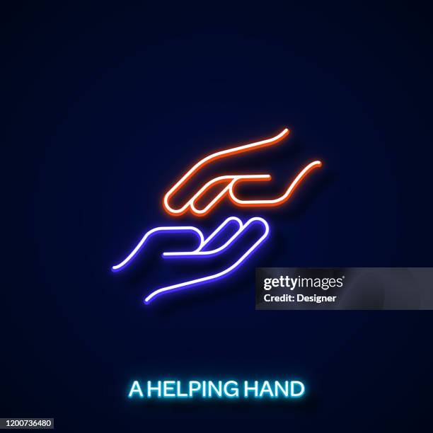 a helping hand icon neon style, design elements - giving tuesday illustration stock illustrations