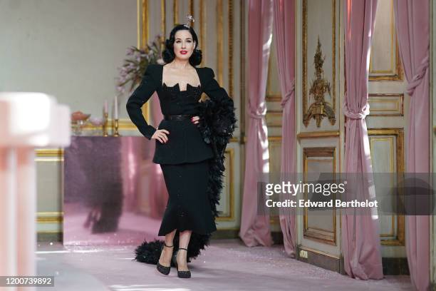 Dita Von Teese attends the Ulyana Sergeenko Haute Couture Spring/Summer 2020 show as part of Paris Fashion Week on January 20, 2020 in Paris, France.