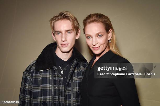 Uma Thurman and her son Levon Roan Thurman-Hawke attend the Dior Haute Couture Spring/Summer 2020 show as part of Paris Fashion Week on January 20,...