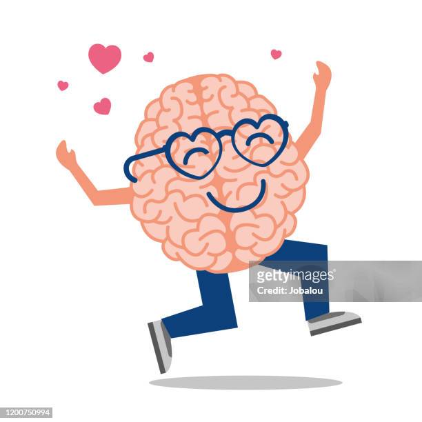 ilustraciones, imágenes clip art, dibujos animados e iconos de stock de happy loving brain cartoon - attitude