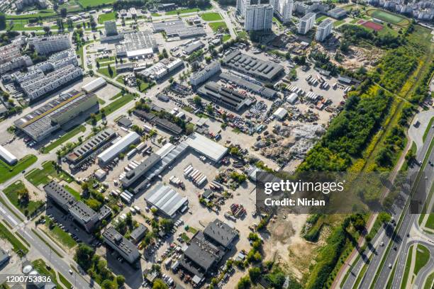 industrial units from air - parque comercial imagens e fotografias de stock