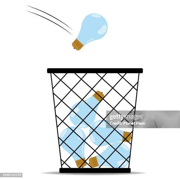 light bulbs in a trash can - useless invention stock illustrations