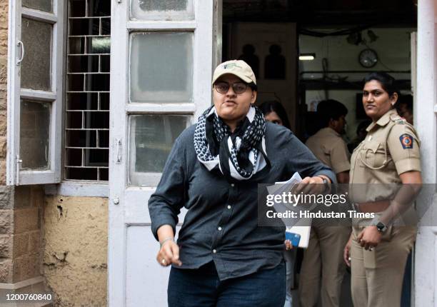 Chudawala, who has been booked in a sedition case by Azad Maidan police, step out from the police station after recording her statement, on February...