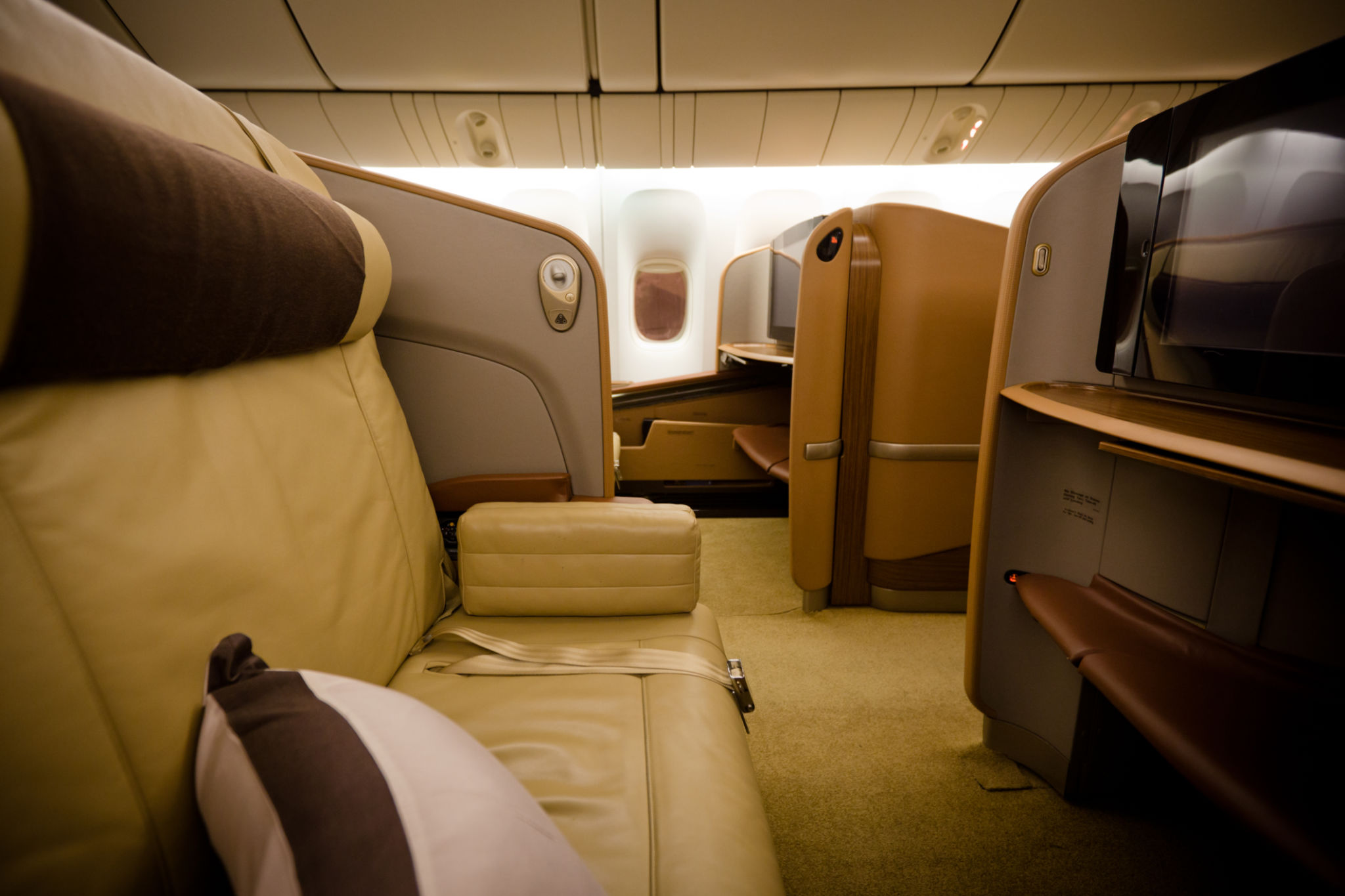 First class cabin and seat First class cabin and seat