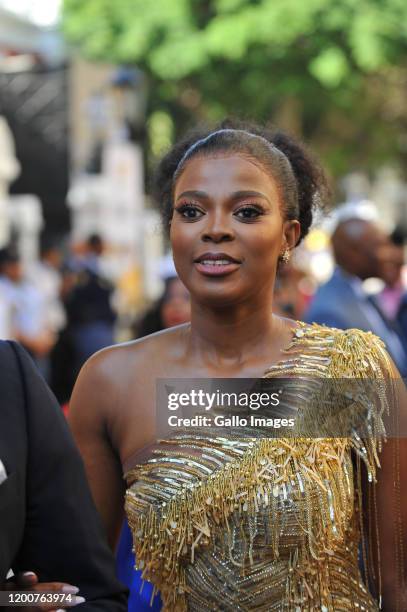 Thembeka Ngcobo arrives at the State of the Nation Address on February 13, 2020 in Cape Town, South Africa. The State Of The Nation of the President...