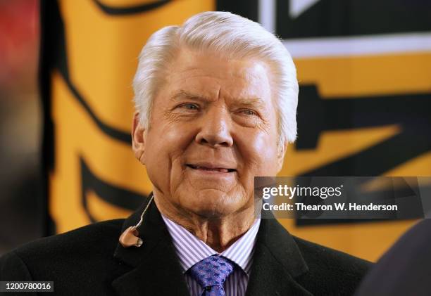 Personality Jimmy Johnson looks on prior to the NFC Championship game between the San Francisco 49ers and the Green Bay Packers at Levi's Stadium on...