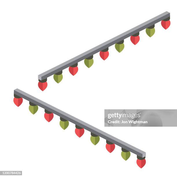isometric single element - roof lights - christmas light strand white background stock illustrations