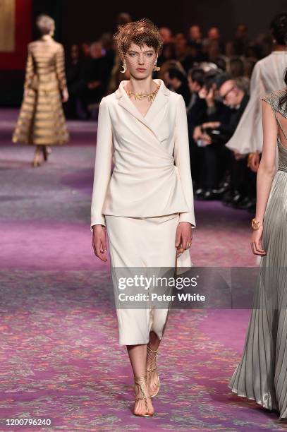 Nikki Tissen walks the runway during the Dior Haute Couture Spring/Summer 2020 show as part of Paris Fashion Week on January 20, 2020 in Paris,...