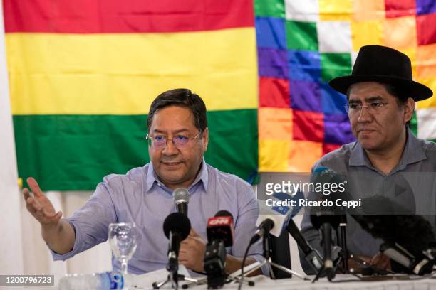 Bolivian presidential candidate of MAS-IPSP party Luis Arce Catacora speaks next to former ambassador of Bolivia at the Organization of American...