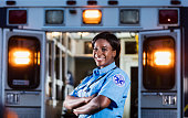 African-American woman working as paramedic